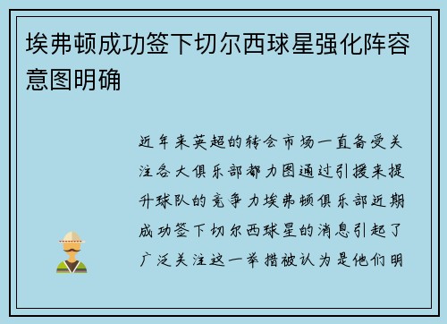 埃弗顿成功签下切尔西球星强化阵容意图明确